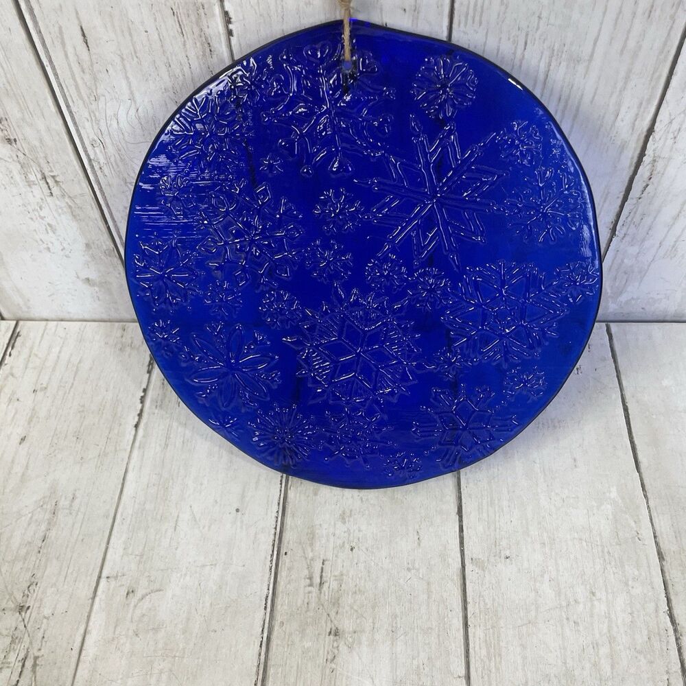 Vintage Cobalt Blue Pressed Glass 8” Multiple Snowflakes Sun Catcher